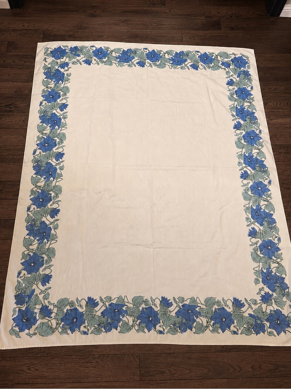 Vintage Cacharel Blue Floral Tablecloth | French Country Cotton Blend 50" x 64"